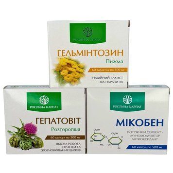 Комплексна антипаразитарна програма для підлітків &ndash; Мікобен, Гельмінтозин, Гепатовіт Рослина Карпат 484773 484773 фото