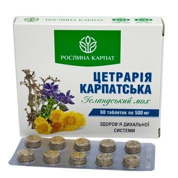 Цетрарія карпатська 60 таб. &ndash; природний засіб для дихання Рослина Карпат 484815 484815 фото